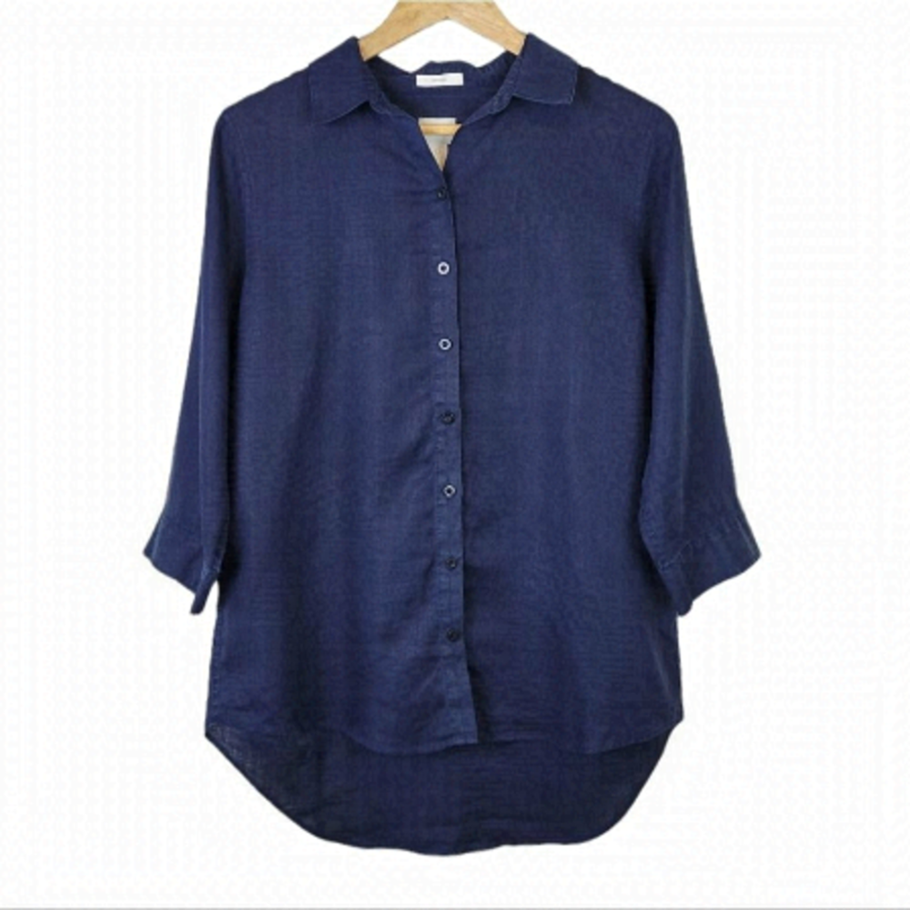 CHICO'S linen button down blouse navy blue S